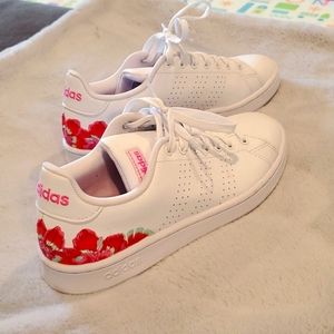 Adidas Advantage White with Floral 9.5